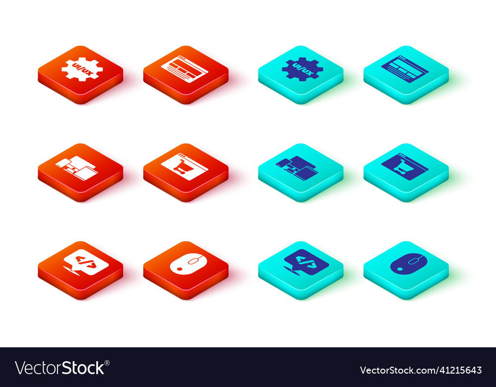 Set front end development computer mouse monitor vector image Set front end development computer mouse monitor