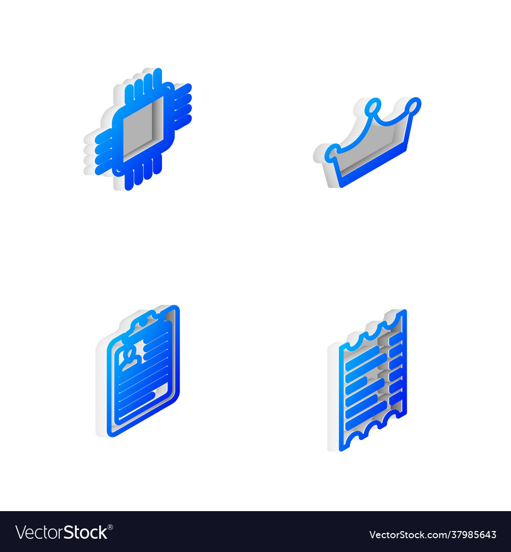 Set isometric line crown processor with cpu vector image Set isometric line crown processor with cpu