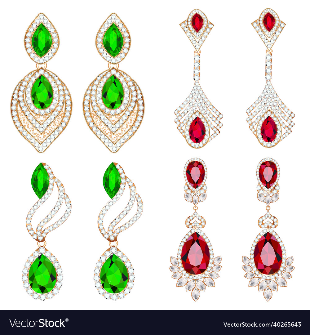 Set of jewelry earrings with precious stones Vector Image