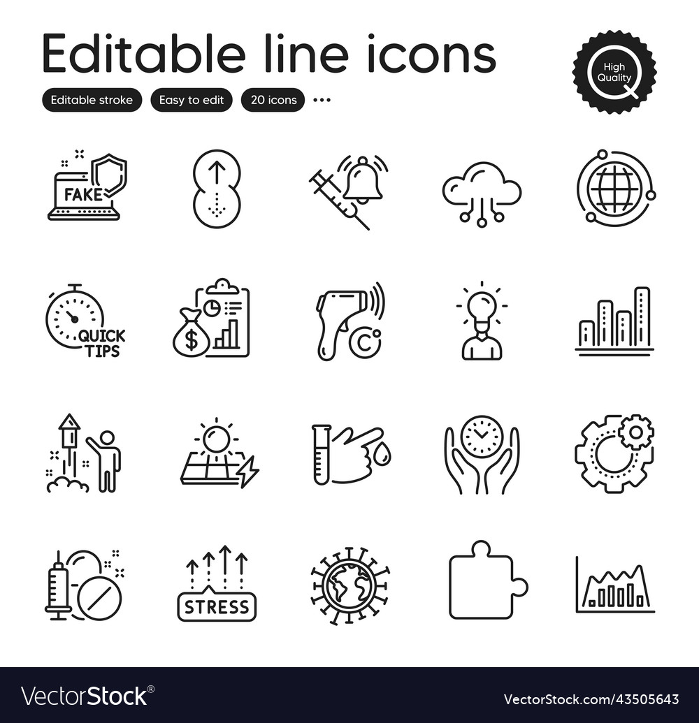Set of science outline icons contains Vector Image Set of science outline icons contains