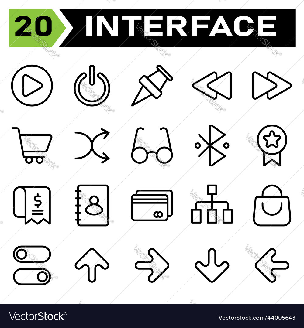 Benutzeroberfläche-Icon-Set enthalten Wiedergabe-Taste vector image Benutzeroberfläche-Icon-Set enthalten Wiedergabe-Taste