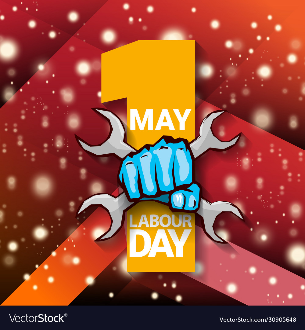 1 may happy labour day label with strong Vector Image