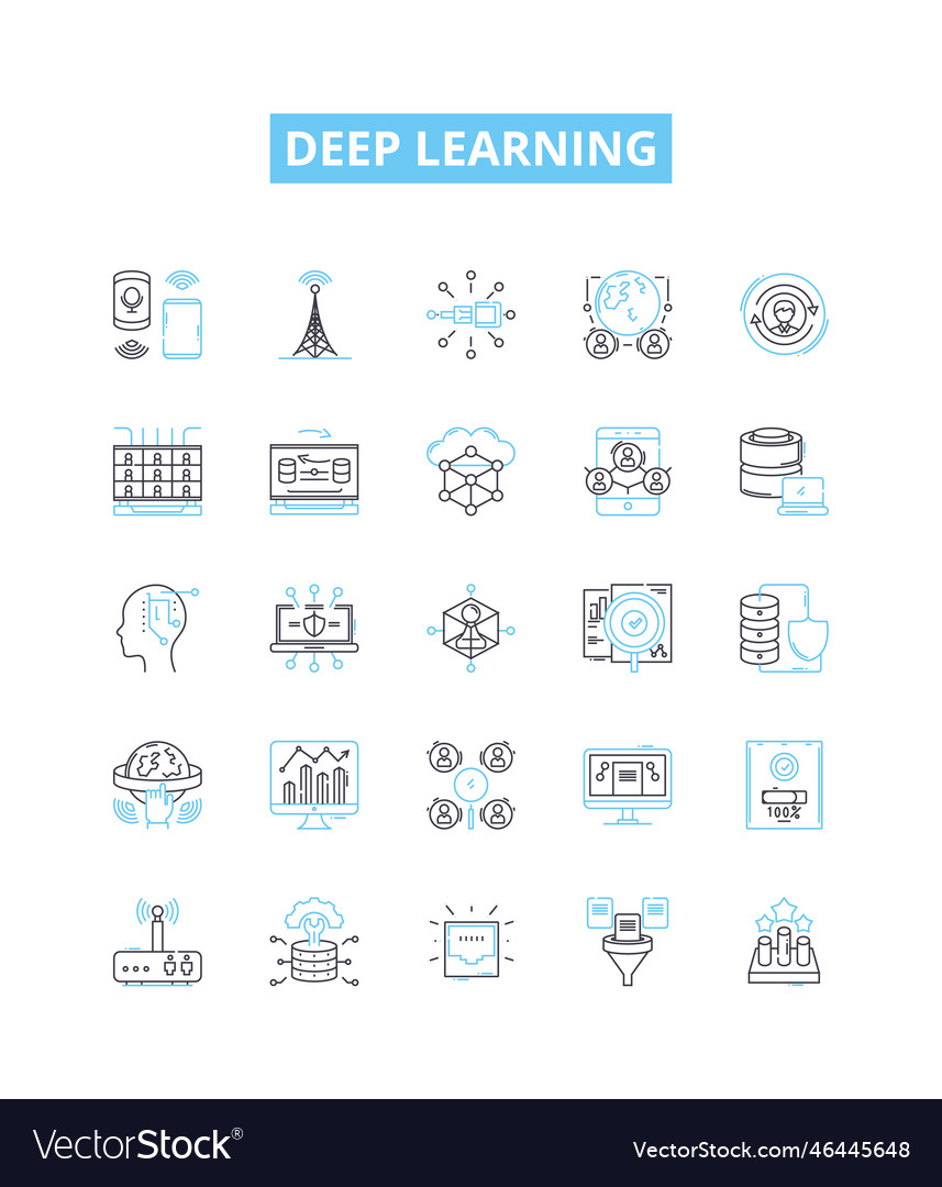 Deep learning line icons set vector image Deep learning line icons set