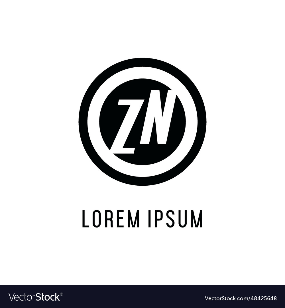 Initial zn logo concentric circle line clean Vector Image