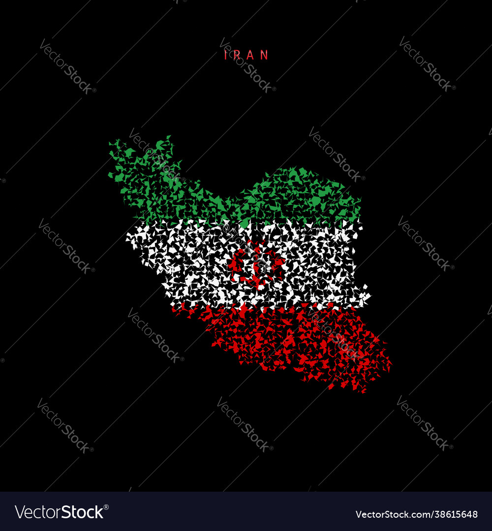 Iran flag map chaotic particles pattern vector image Iran flag map chaotic particles pattern
