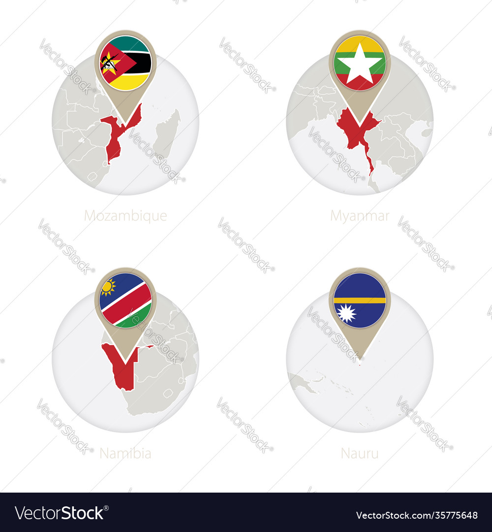 Mozambique myanmar namibia nauru map and flag vector image Mozambique myanmar namibia nauru map and flag