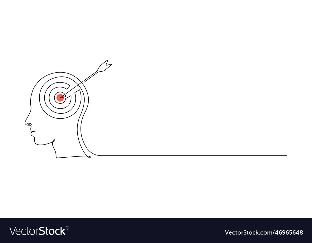 One continuous line drawing of head with target vector image One continuous line drawing of head with target