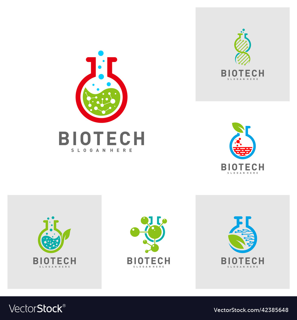 Set of bio tech lab logo template molecule dna