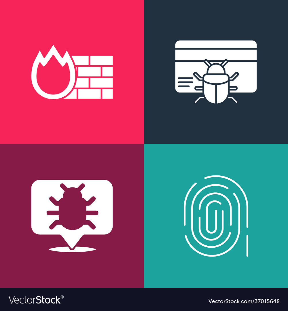 Set pop art fingerprint system bug credit card