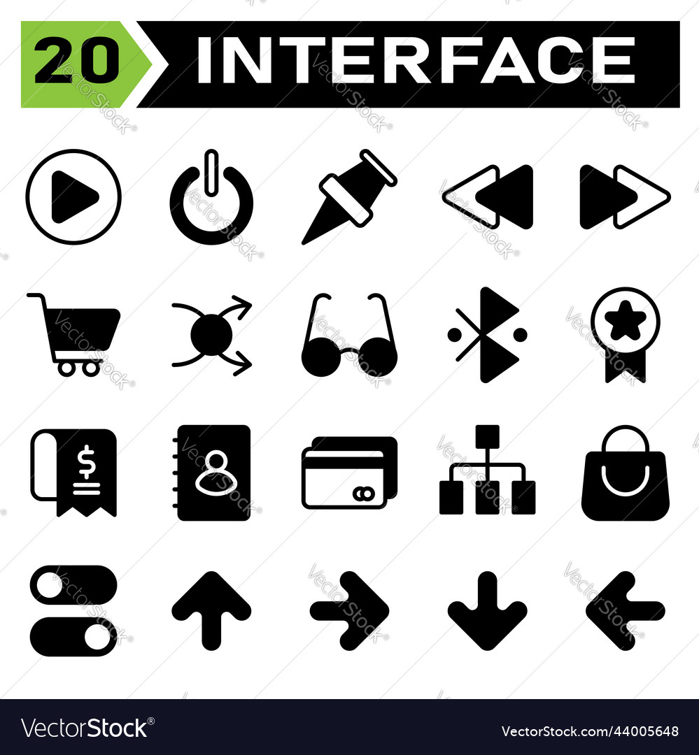 User interface icon set include play button vector image User interface icon set include play button