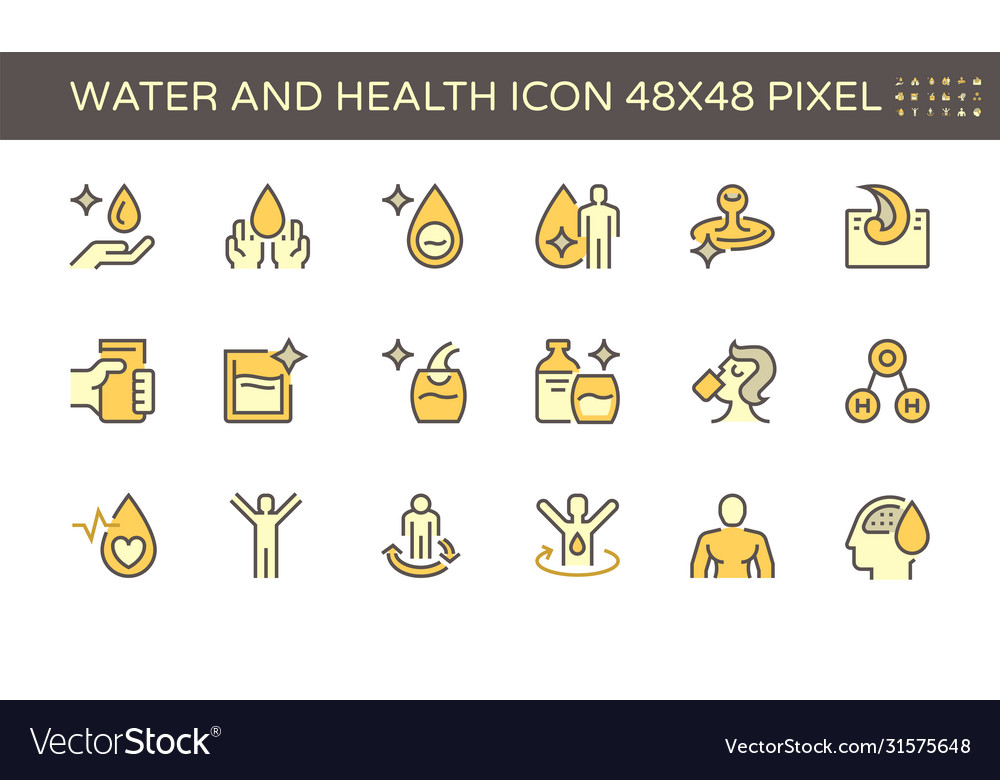 Water drinking and health icon set design 48x48