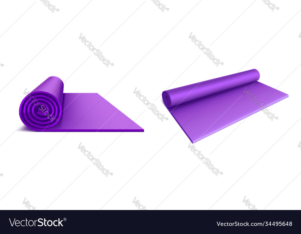 Yoga mat top and side view purple rolled mattress Vector Image