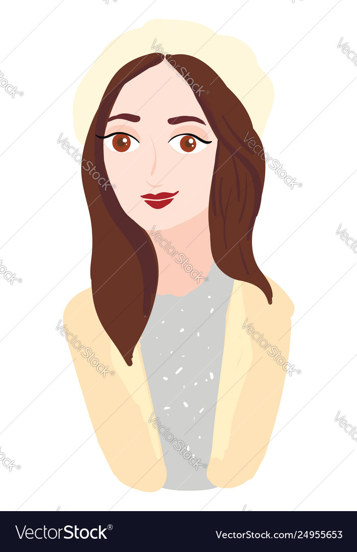 A Girl With Brown Hair Eyes And Lips Or Color Vector Image