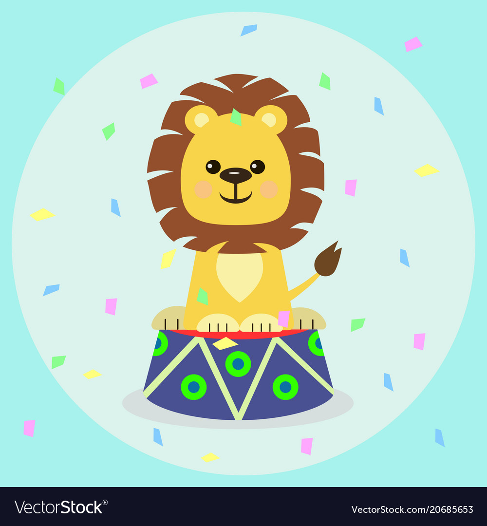 A lion cub on curbstone in circus Royalty Free Vector Image