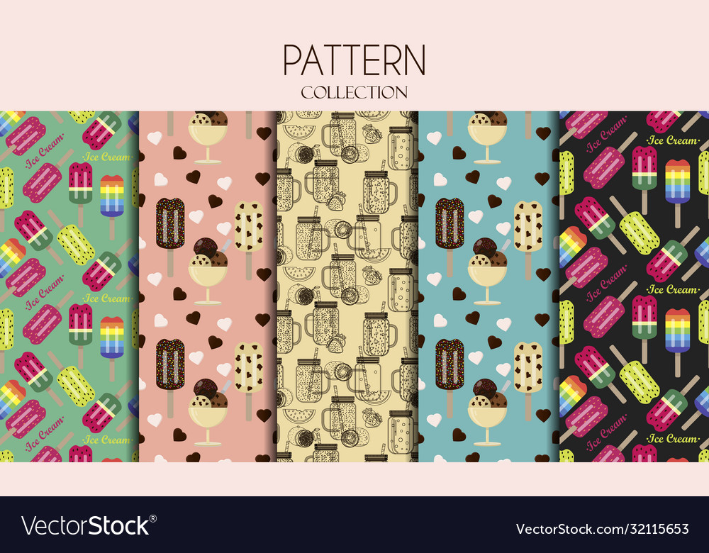 A set seamless patterns with ice cream and soft vector image A set seamless patterns with ice cream and soft