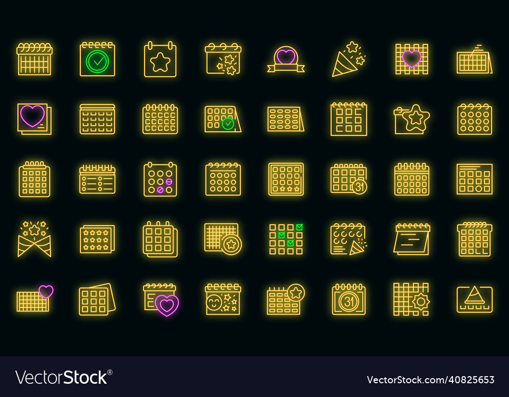 Event planner icons set neon