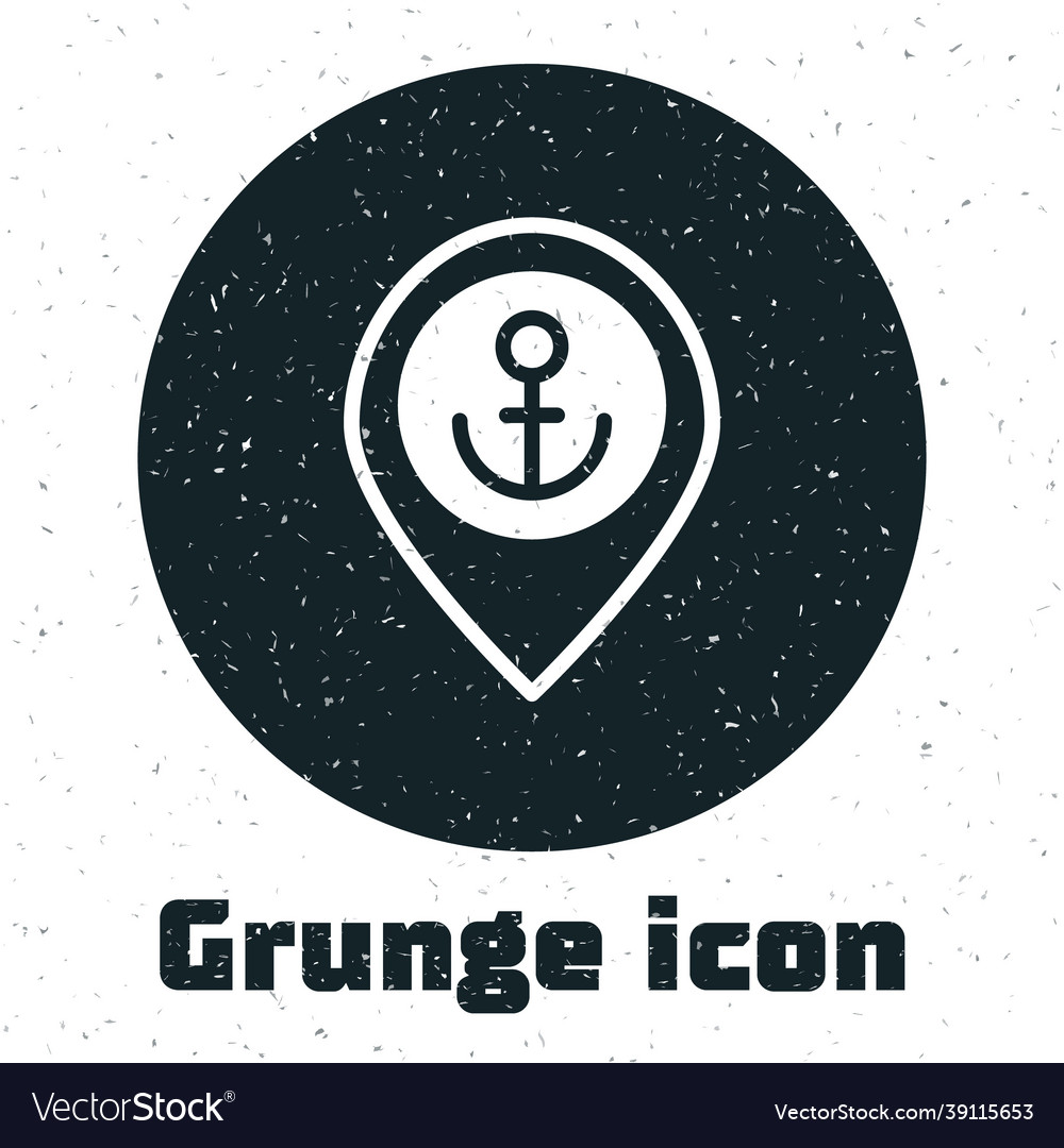Grunge map pointer with anchor icon isolated vector image Grunge map pointer with anchor icon isolated