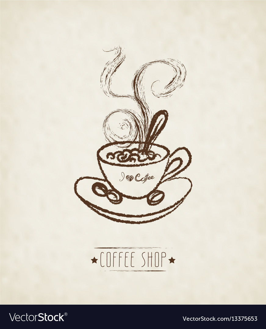 Hand drawn cup of hot coffee