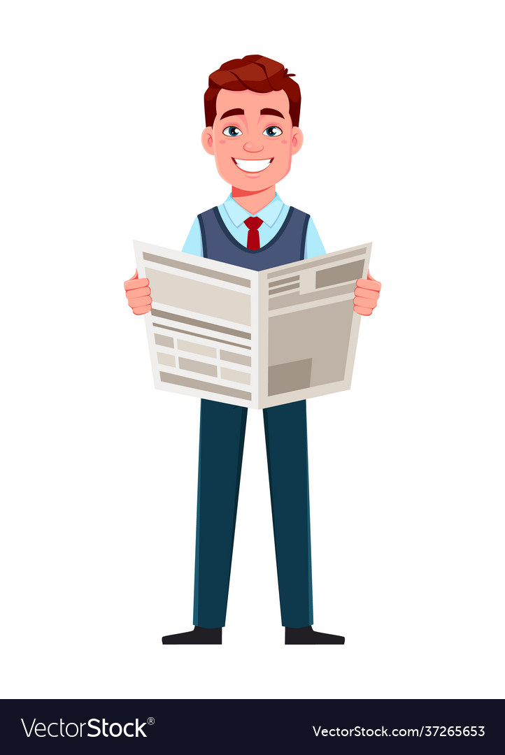 Handsome business man reading newspaper Royalty Free Vector