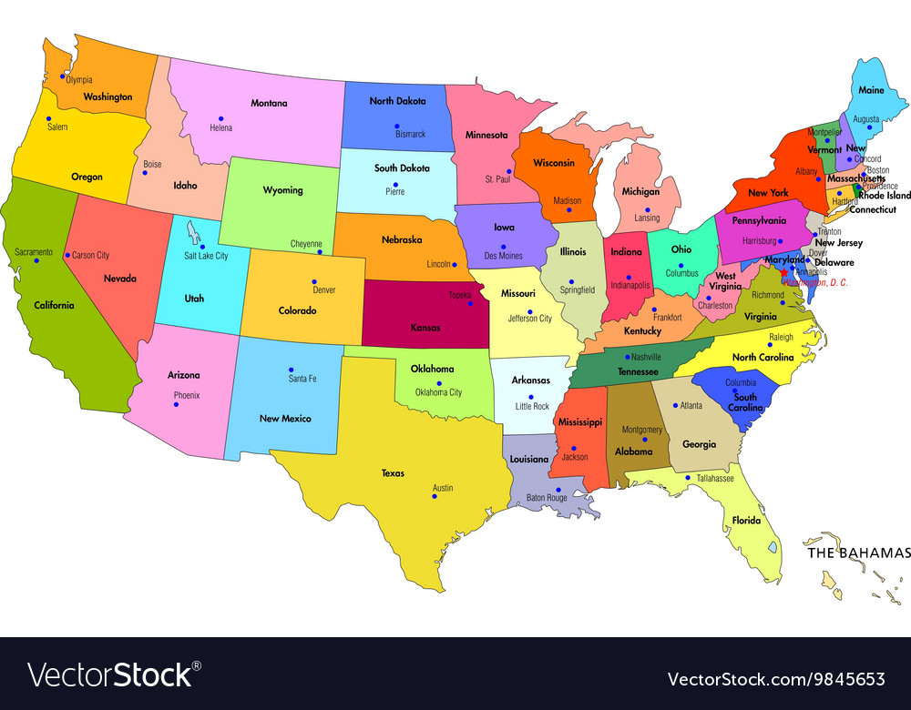 Map Of Usa With States And Their Capitals Vector Image | Hot Sex Picture