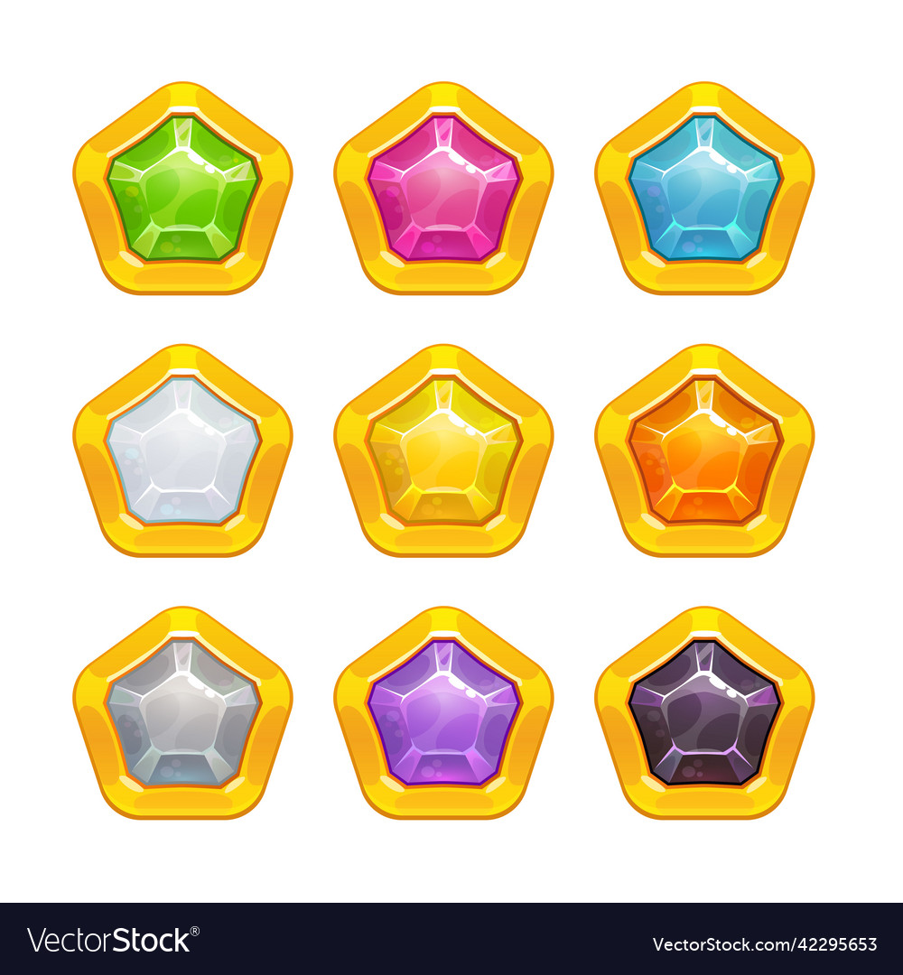 Multicolored crystal assets for game ui design vector image Multicolored crystal assets for game ui design