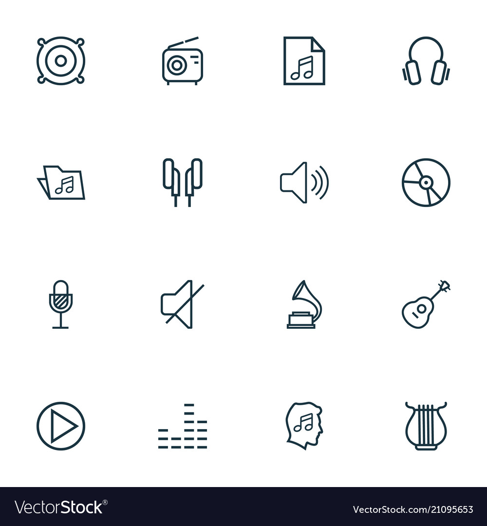 Multimedia icons line style set with microphone