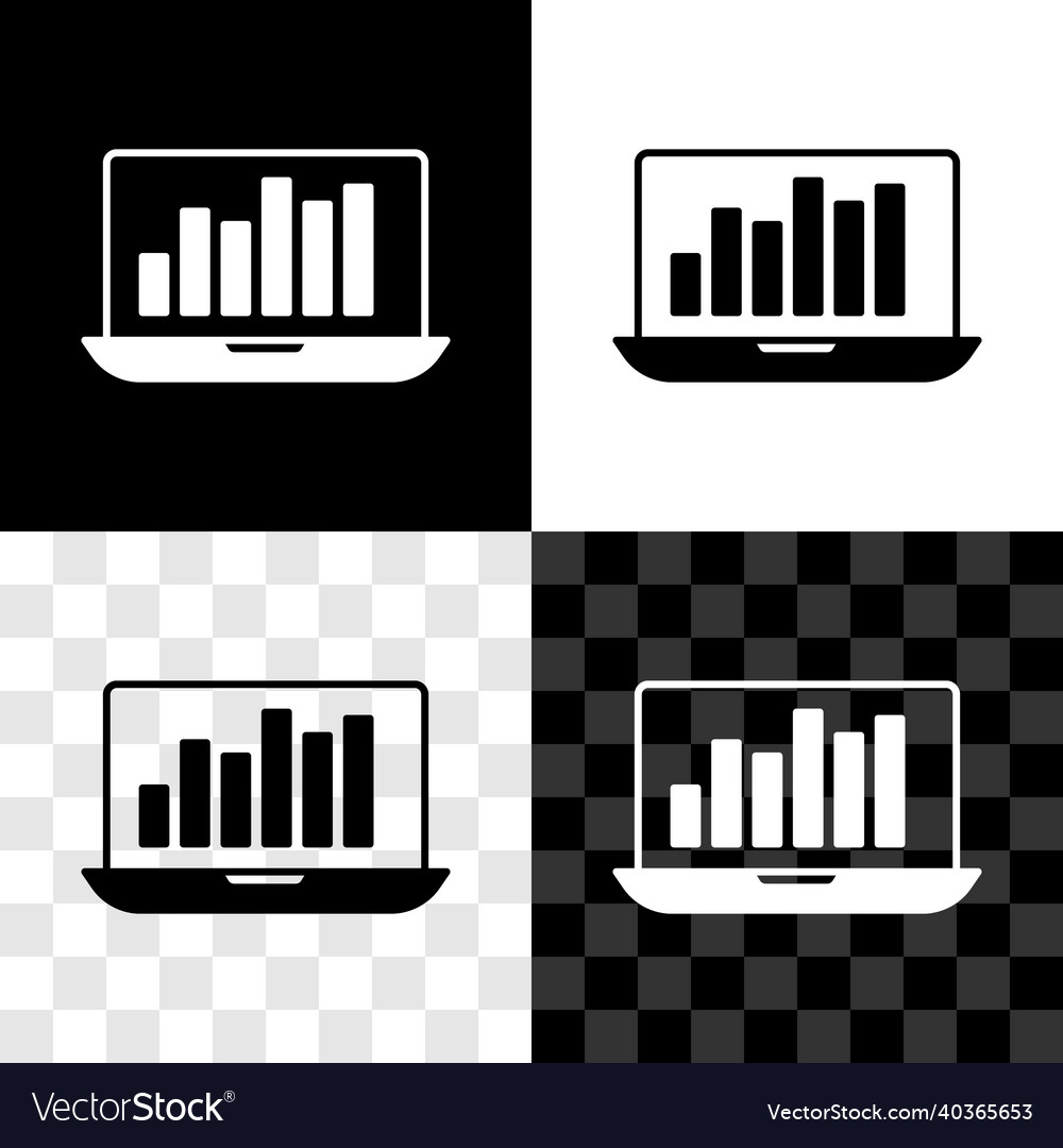 Set laptop with graph chart icon isolated on black vector image Set laptop with graph chart icon isolated on black