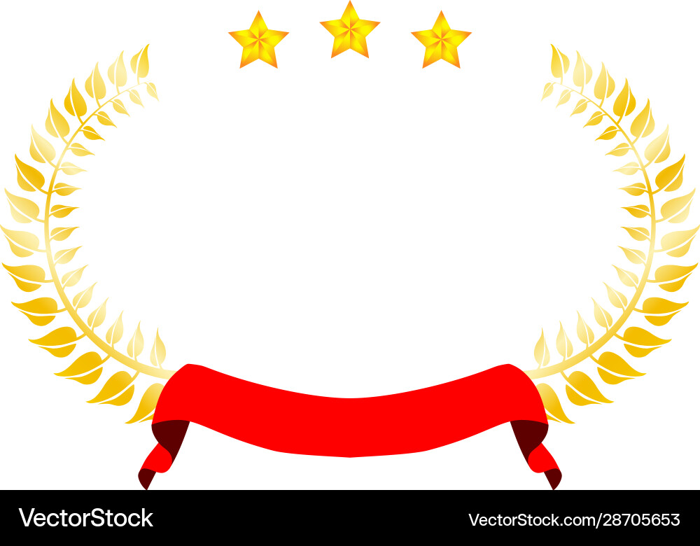 Wide round frame gold three star laurel Royalty Free Vector