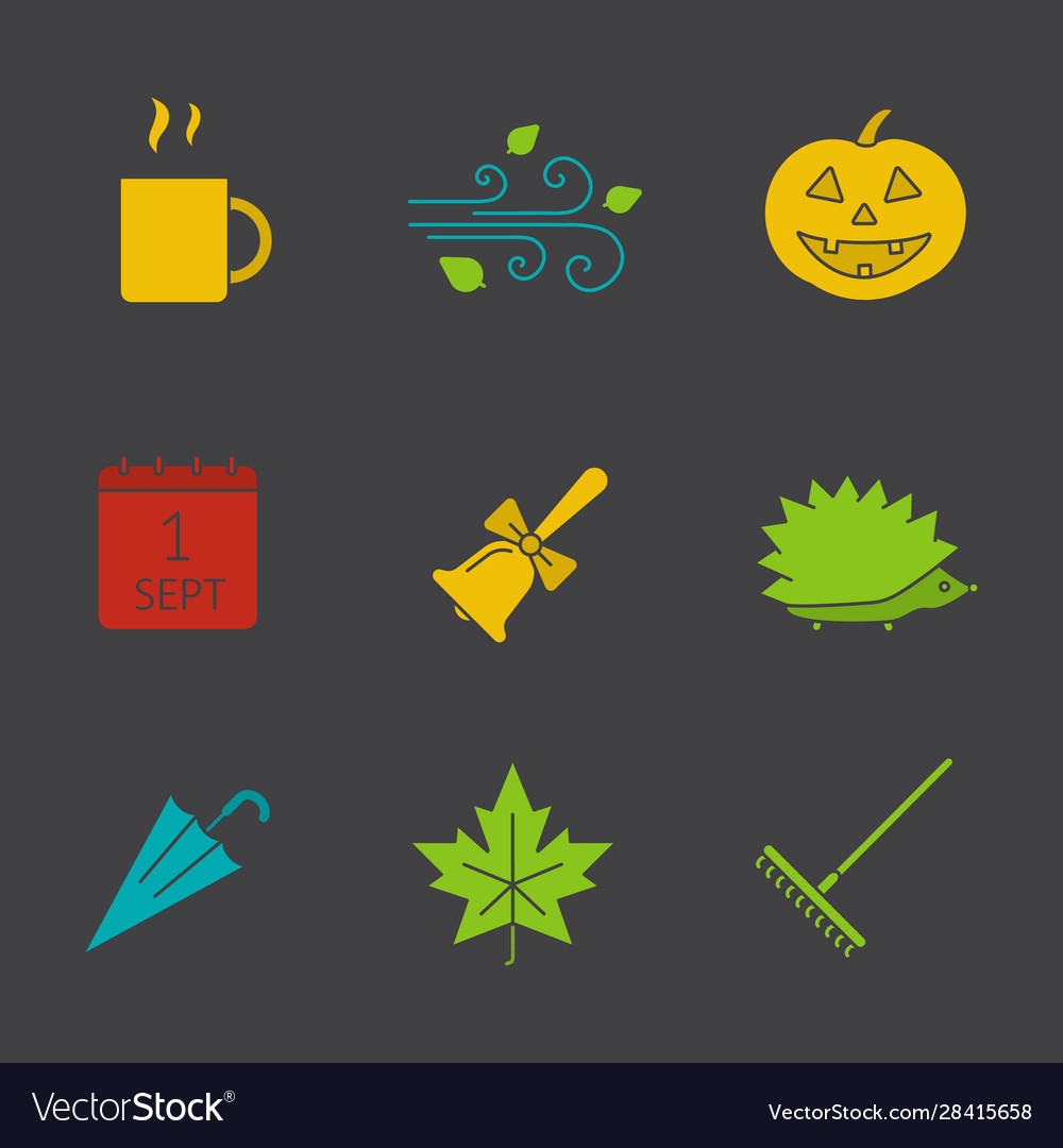 Autumn season glyph color icon set