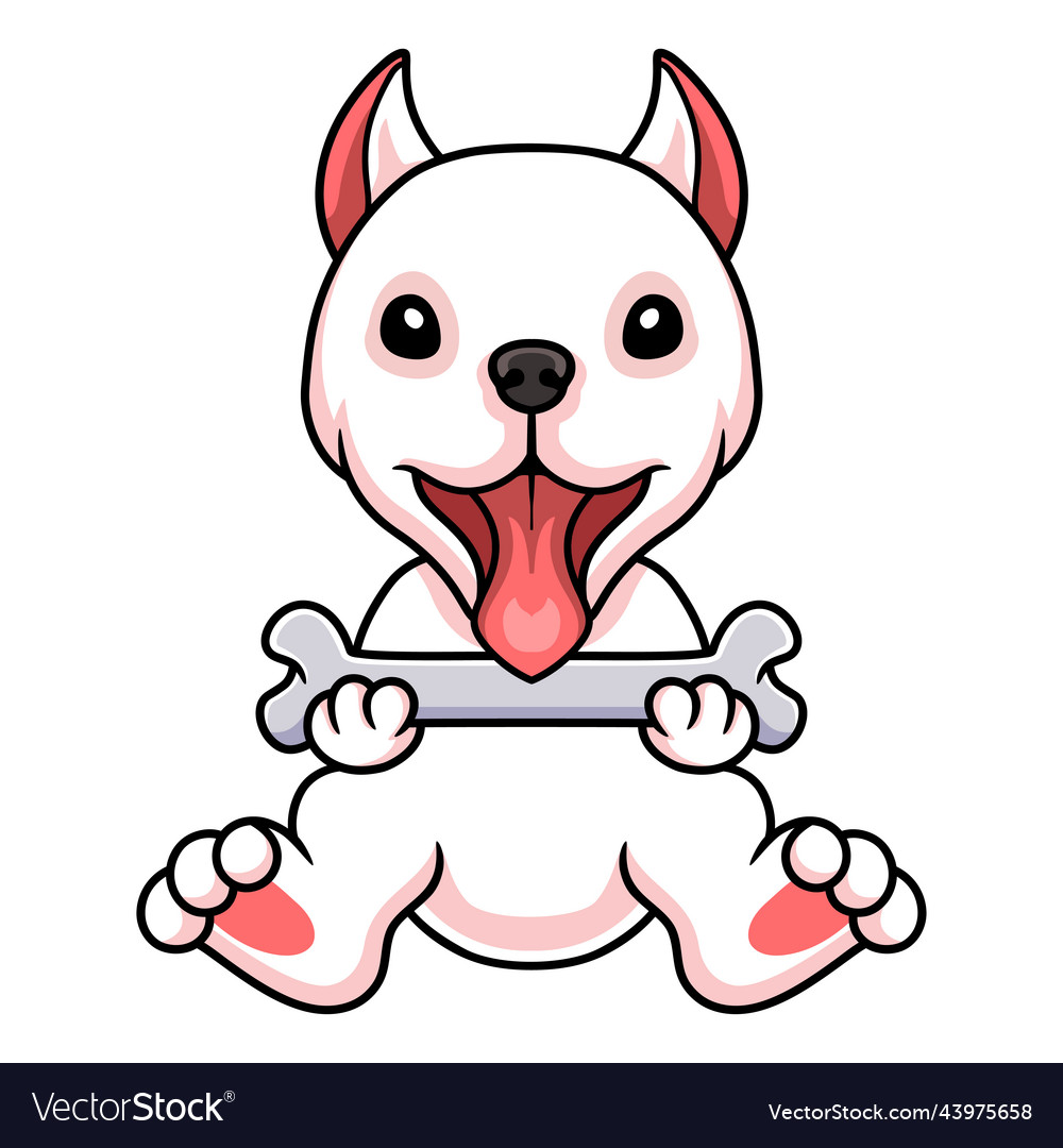 Cute dogo argentino dog cartoon holding a bone