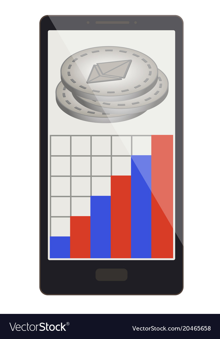 Ethereum coins with growth graph on a phone screen