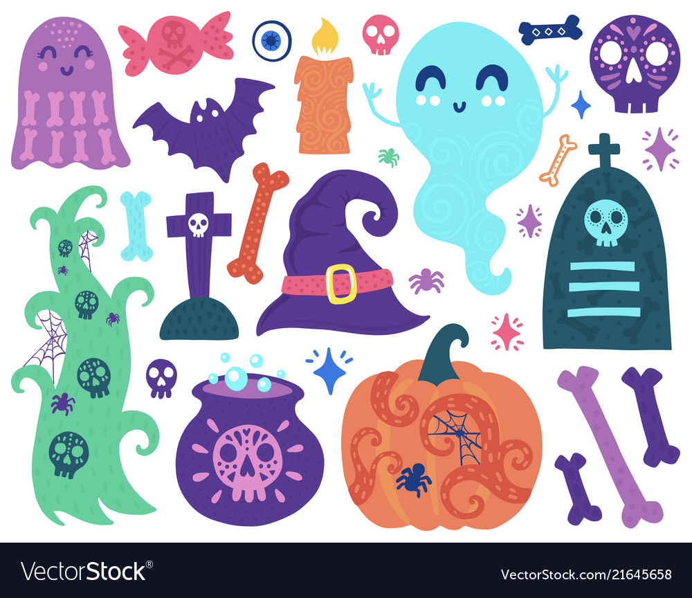 Halloween cute elements vector image Halloween cute elements