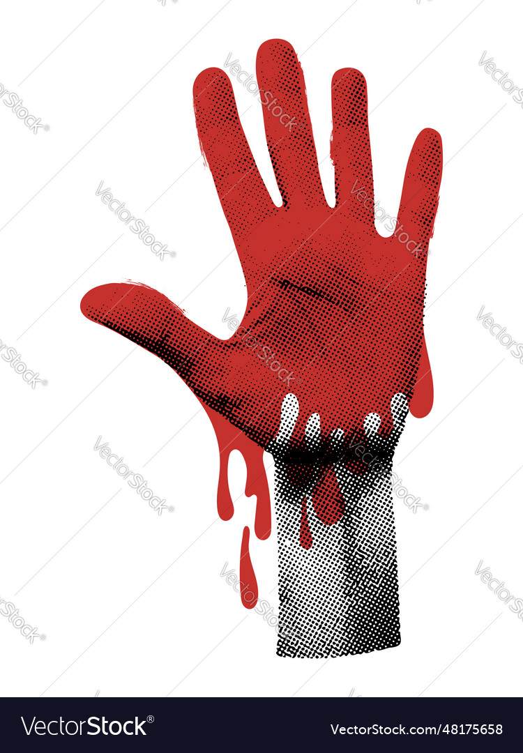 Hand with dripping blood halftone collage Vector Image