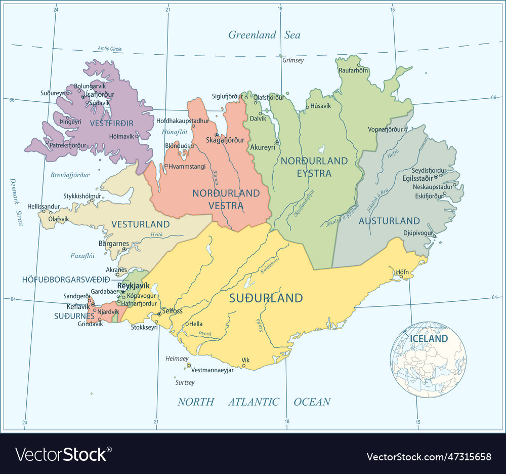 Iceland map - highly detailed Royalty Free Vector Image