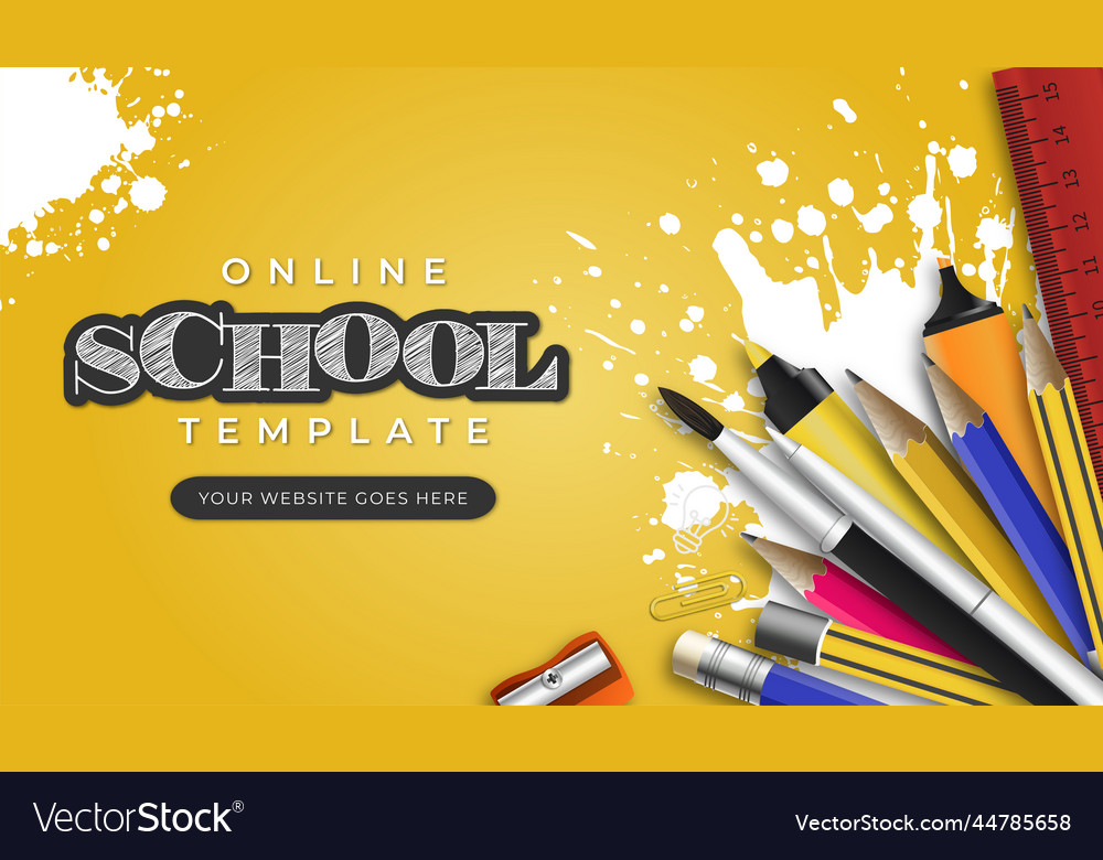 Modern online school template with objects vector image Modern online school template with objects