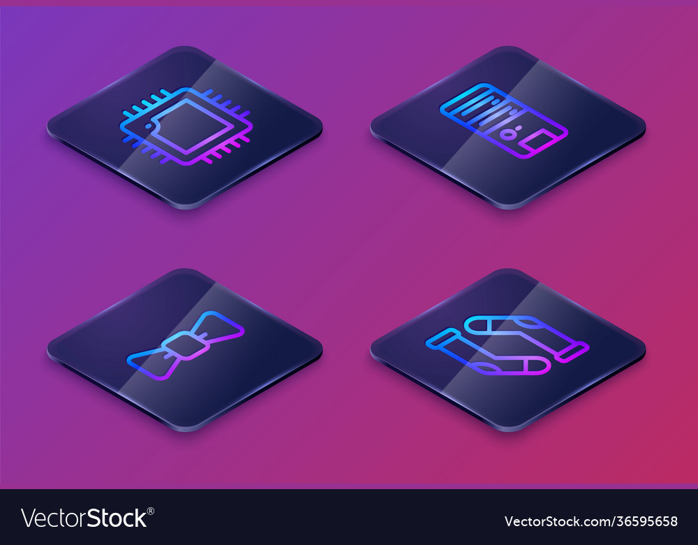 Set isometric line processor with cpu bow tie vector image Set isometric line processor with cpu bow tie