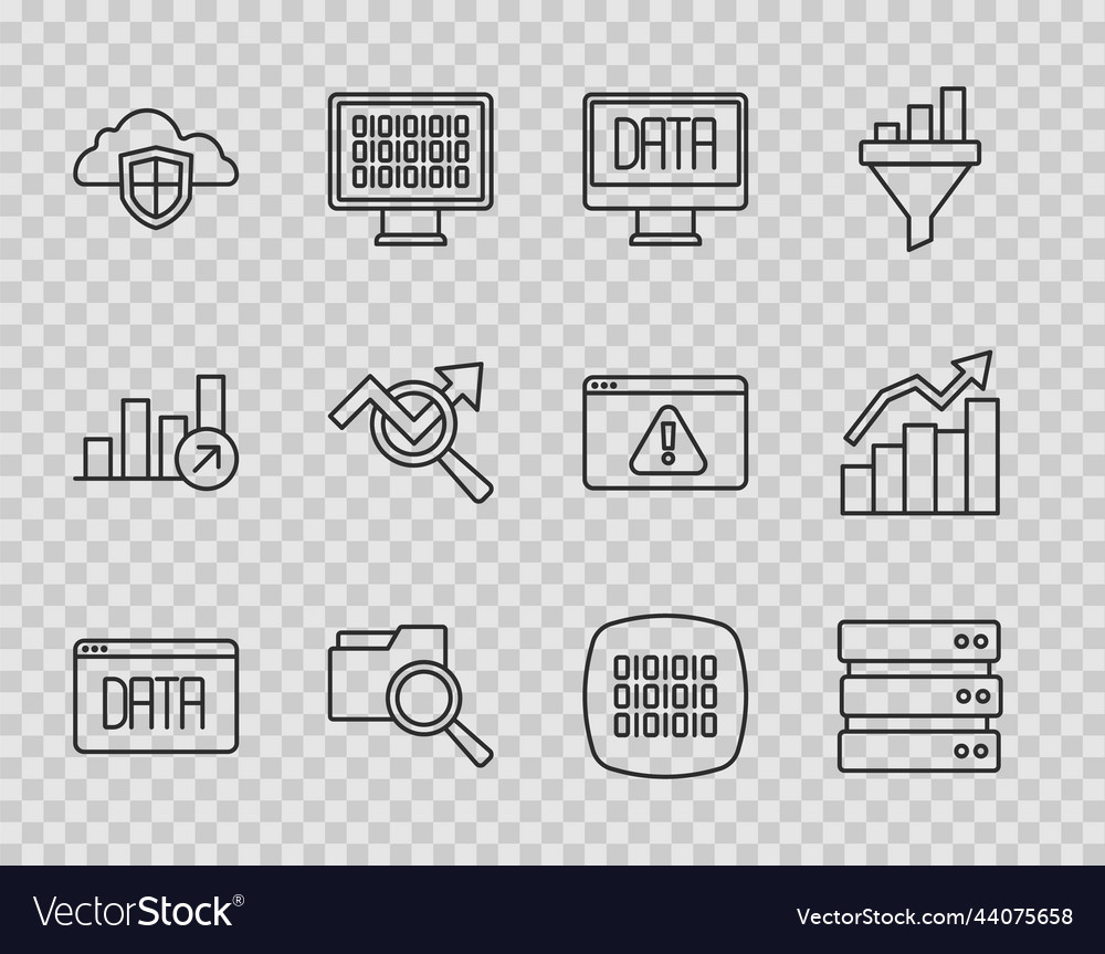 Set line data analysis server search with folder vector image Set line data analysis server search with folder