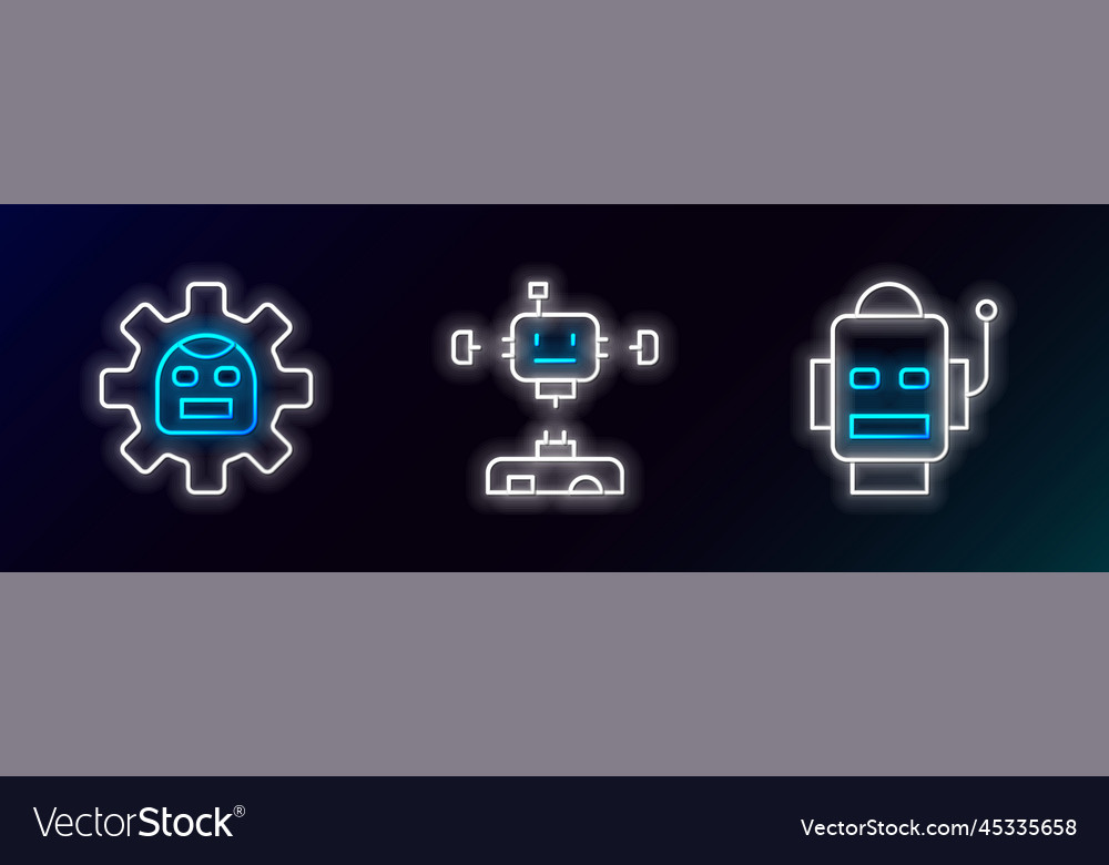 Set line robot and disassembled icon vector image Set line robot and disassembled icon