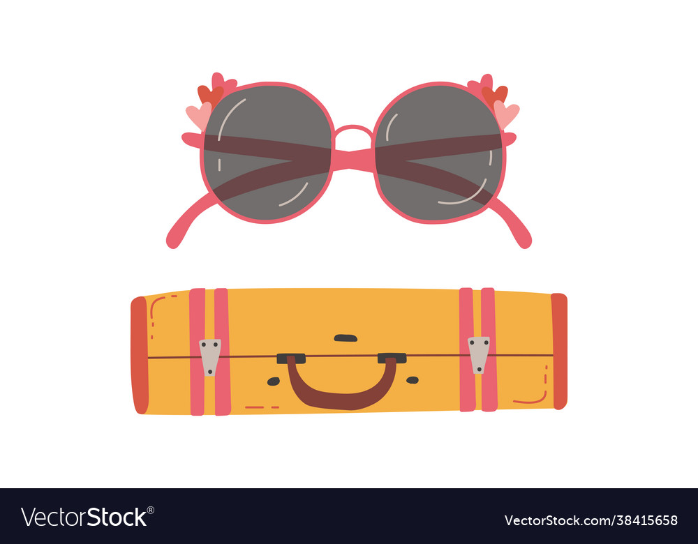 Suitcase or trunk and sunglasses as travel