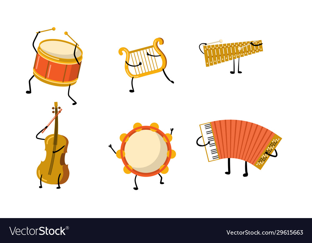 Different musical instruments characters with vector image Different musical instruments characters with