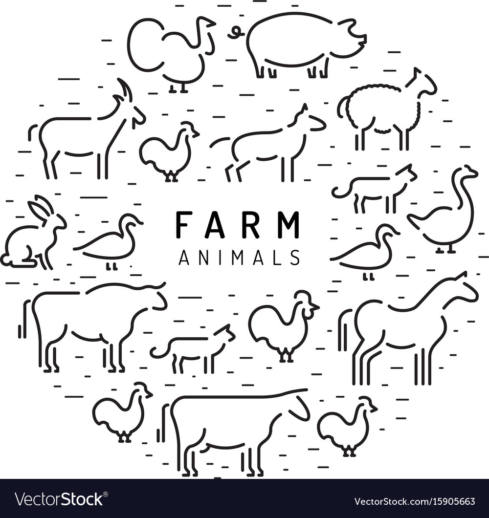 Download Farm animals silhouettes outline Royalty Free Vector Image