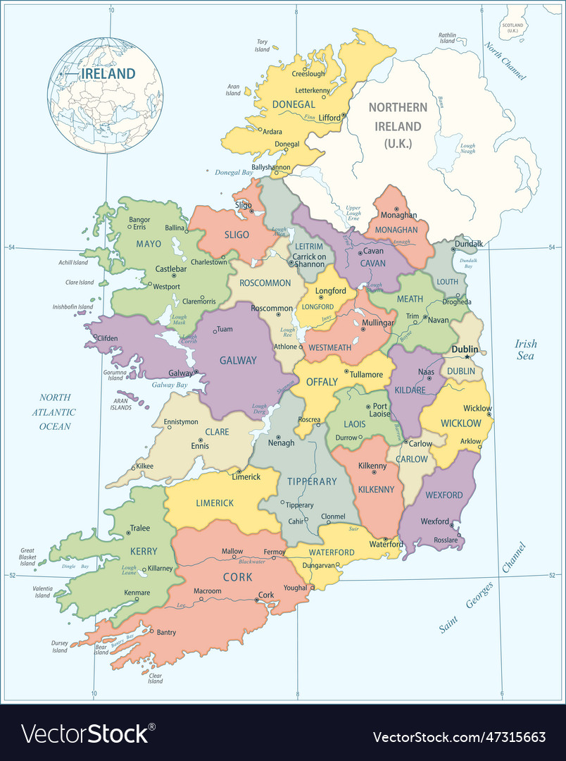 Ireland map - highly detailed Royalty Free Vector Image