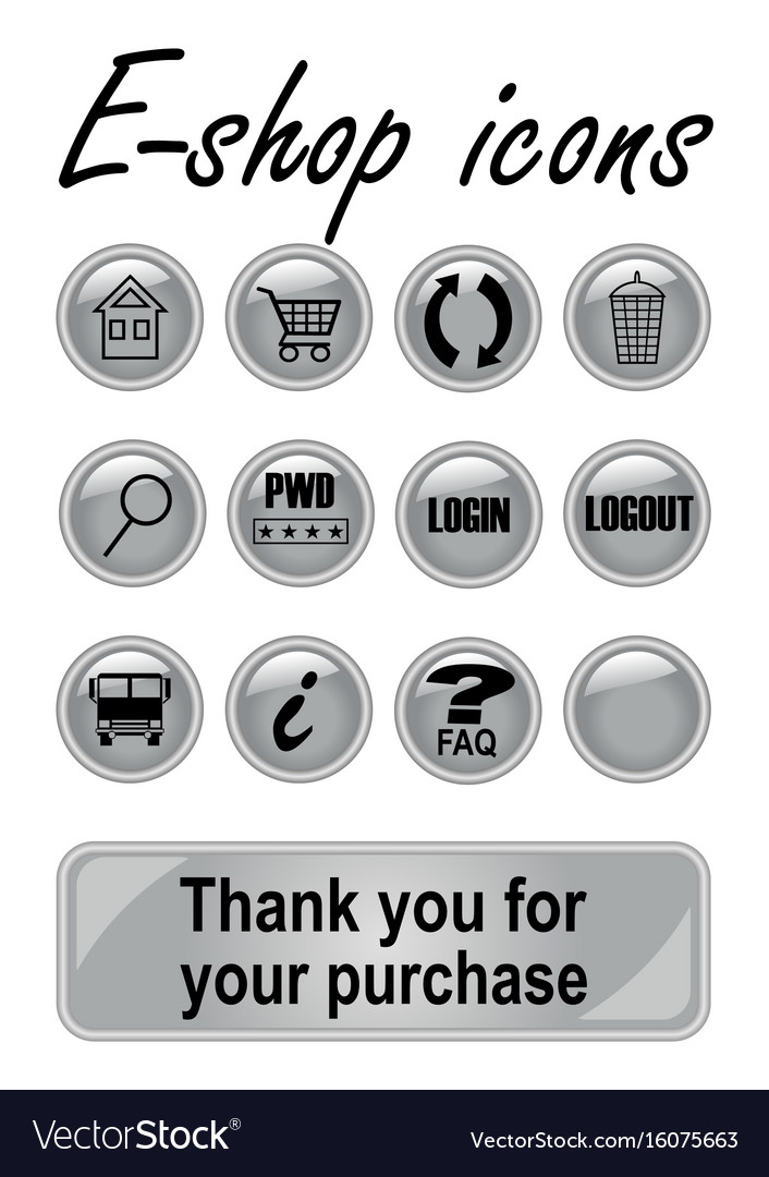 Metallic e-shop buttons set for website elegant