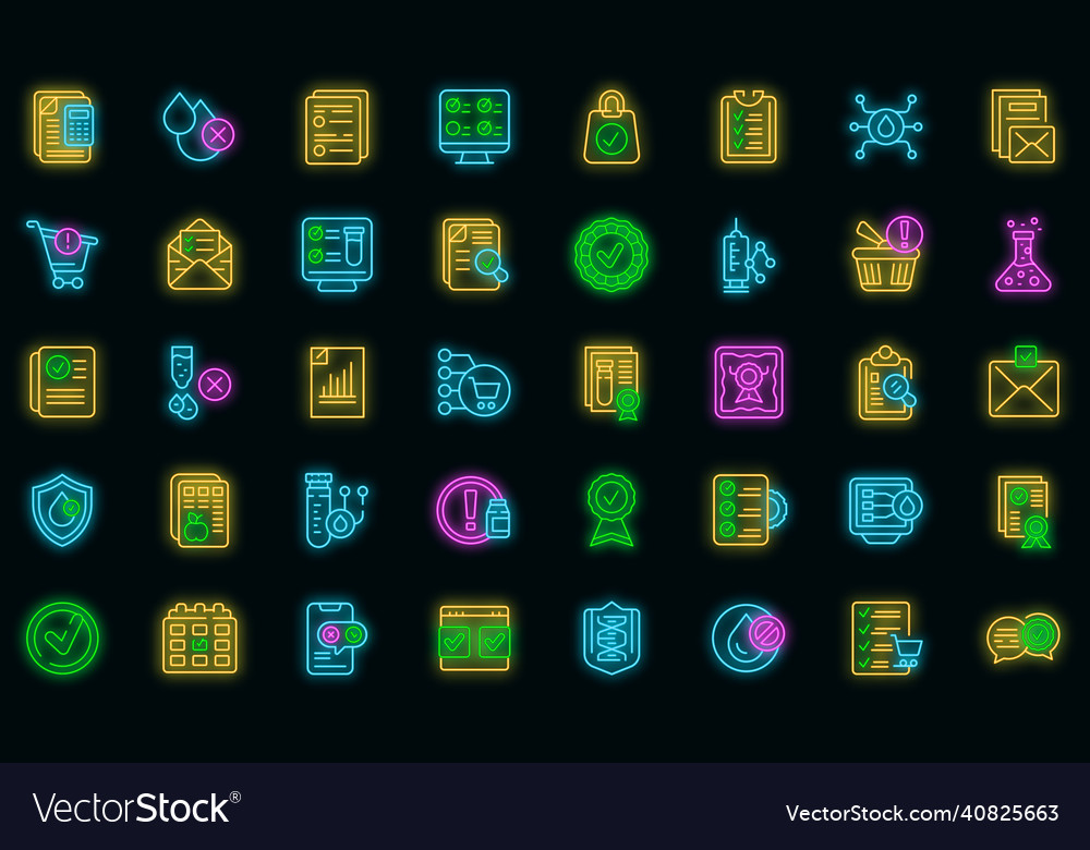 Regulated products icon set neon