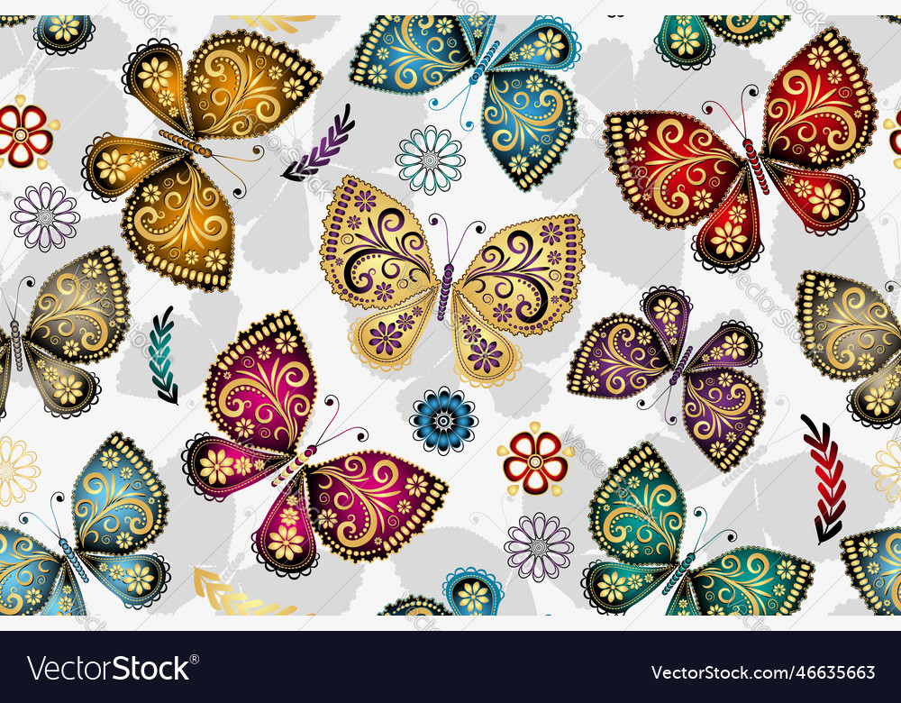 Seamless spring pattern with colorful butterflies