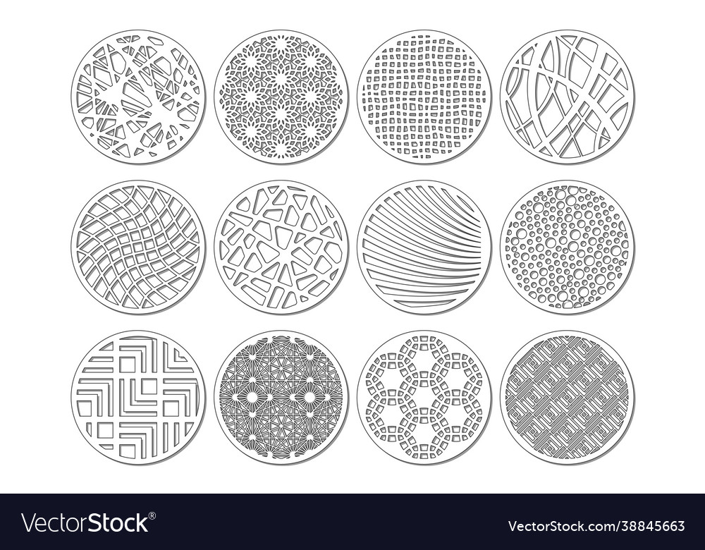 Set round template for cutting abstract line vector image Set round template for cutting abstract line