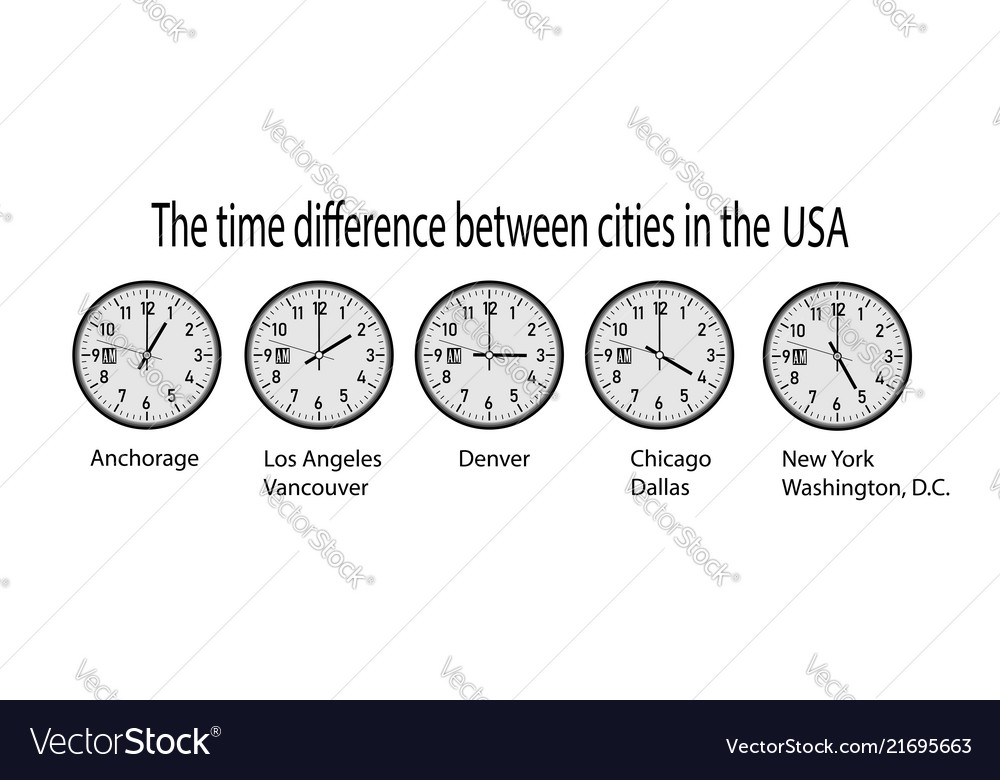 wall clock showing time in different cities of usa