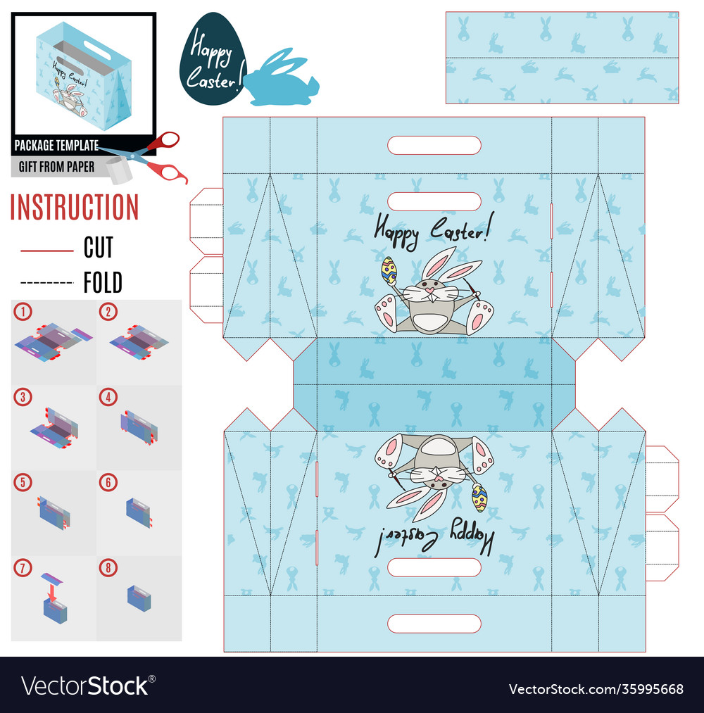 Box template festive for easter rabbit paint eggs