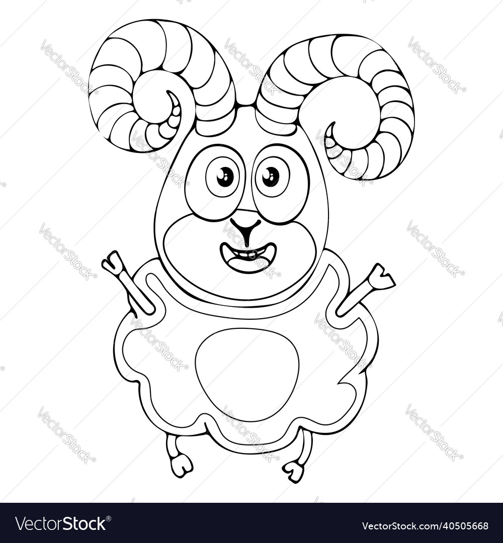 Cartoon funny ram for coloring book isolated vector image Cartoon funny ram for coloring book isolated