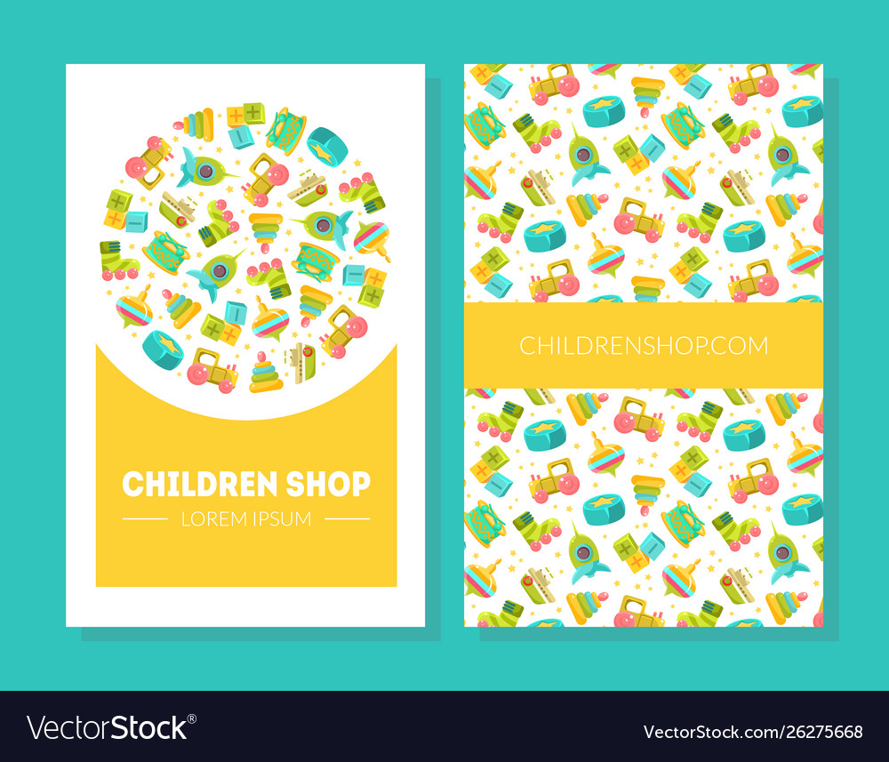 Children shop business card template with cute Vector Image